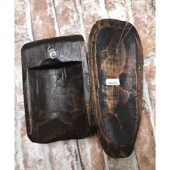 Unique Vintage 2 Handmade Home Wall Decor Carved Wood Face Masks African &Tahiti - Picture 6 of 6